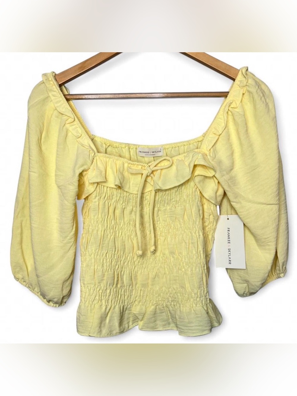 Romantic Peasant Prairie Smocked Tie Top Frankee & Skylarr Large Butter Yellow